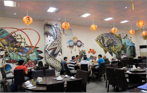 龙山海鲜餐厅墙体彩绘